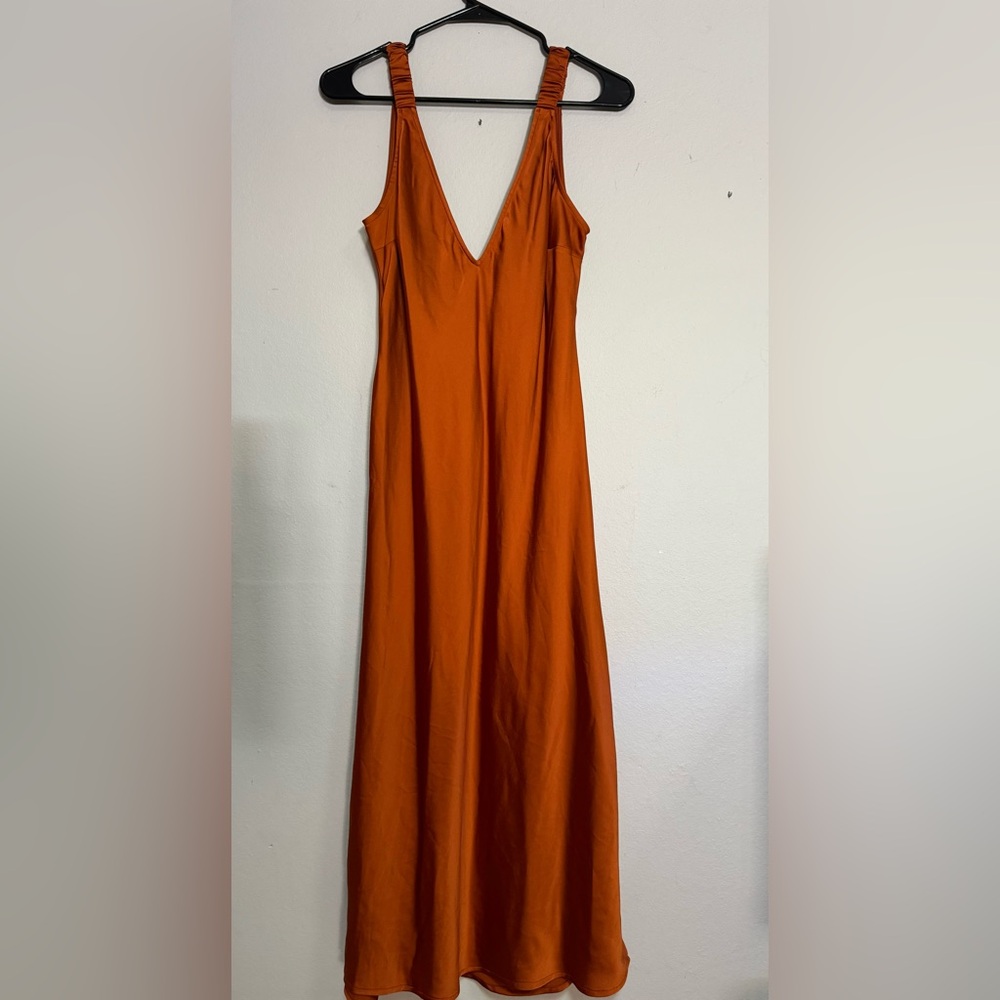 Burnt orange satin dress